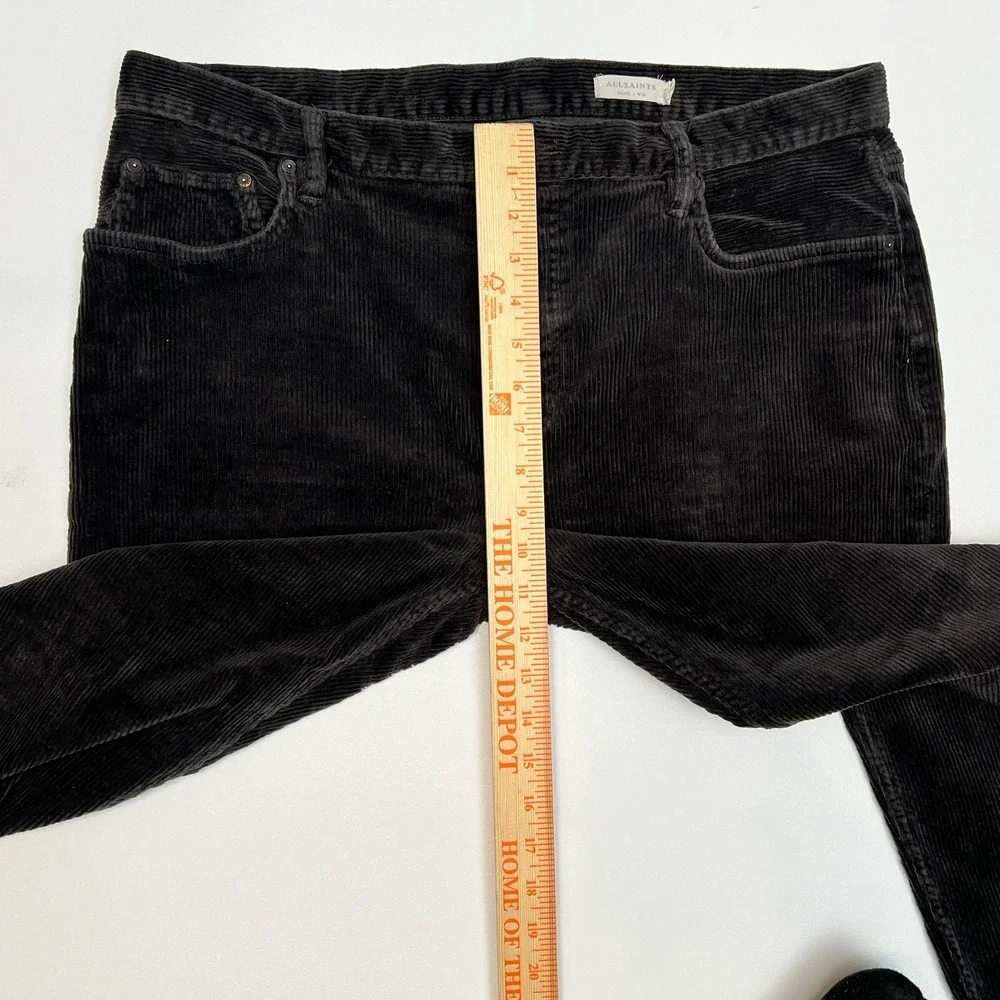 AllSaints Dean Black Grey Corduroy Pants Mens 36(Measures 36x26) Slim Crop